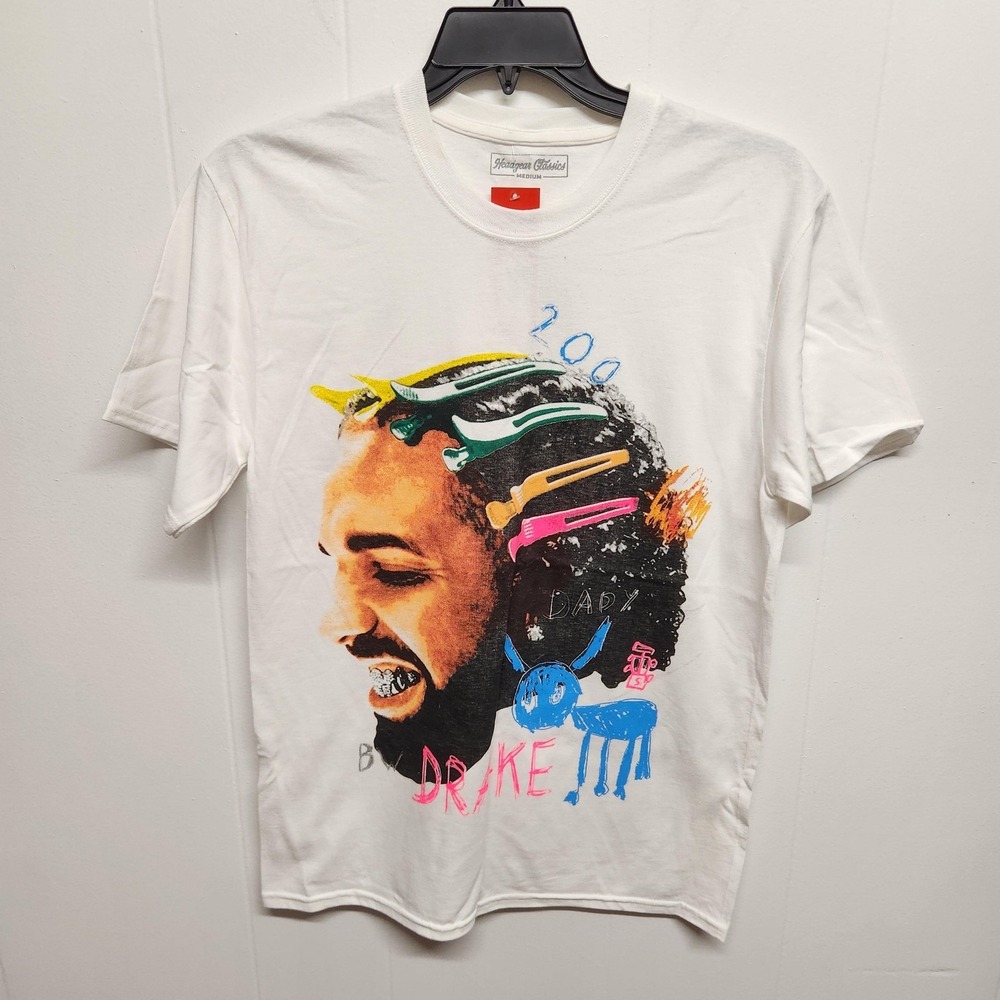 Hooligan Classics Shirt Mens Medium White Drake Artwork Graphic Short Sleeve